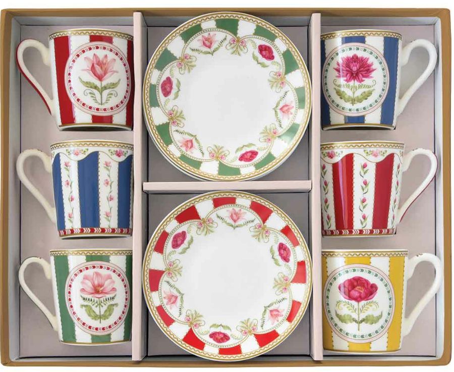 Coffret 6 tasses à café flowery en porcelaine