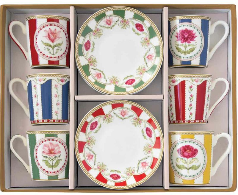 Coffret 6 tasses à café flowery en porcelaine