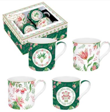 Coffret 4 mugs en porcelaine botanic chic