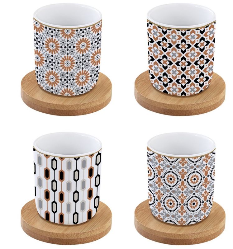Ensemble 4 tasses à café avec soucoupe en bambou
