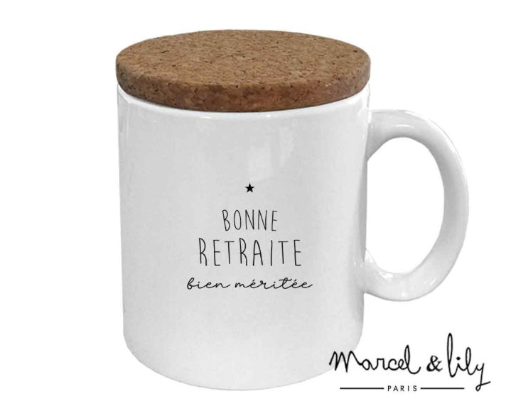 Mug "Bonne retraite bien méritée" avec son couvercle en liège