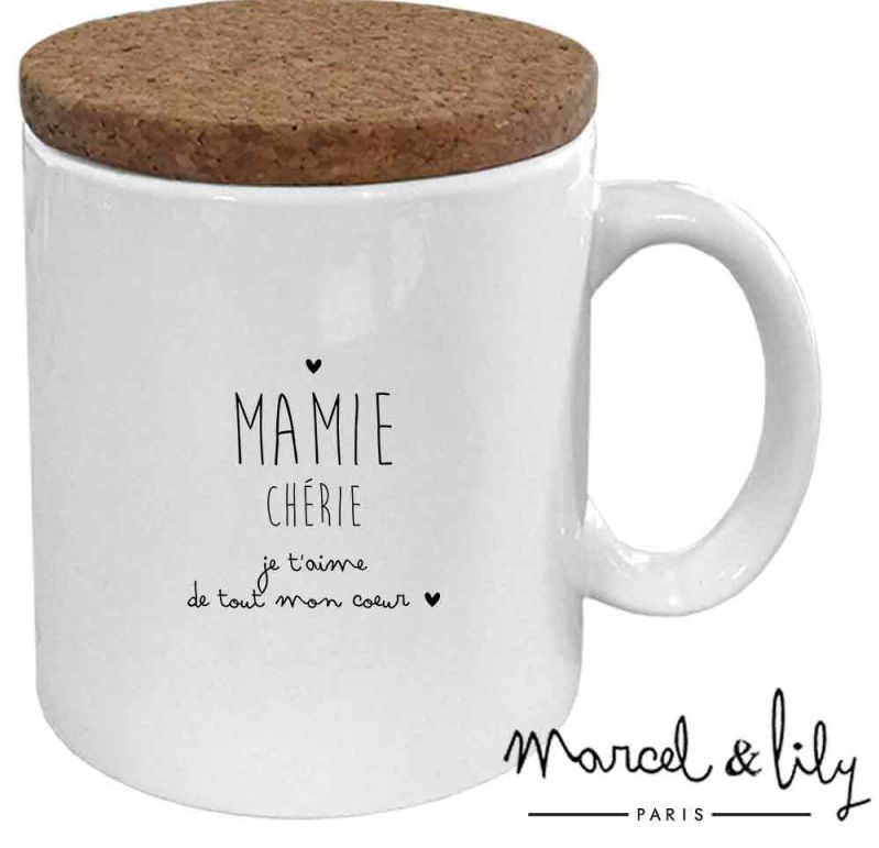 Mug "Mamie chérie je t'aime" avec son couvercle en liège