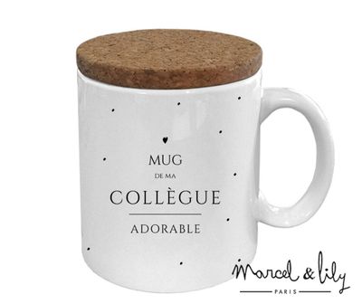Mug "Mug de ma collègue adorable" avec son couvercle en liège