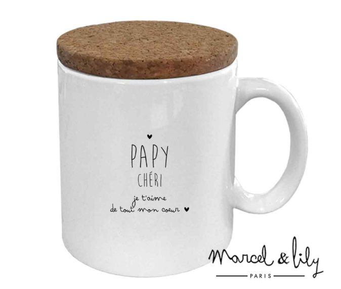 Mug "Papy chéri je t'aime" avec son couvercle en liège