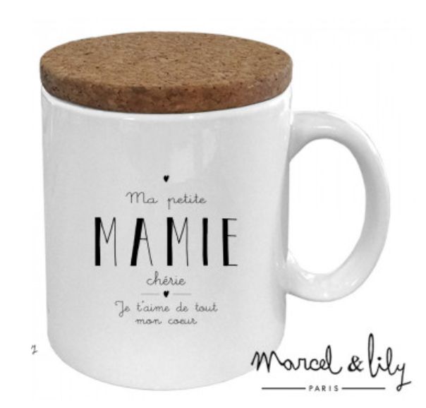 Mug avec son couvercle en liège "Ma petite mamie chérie"