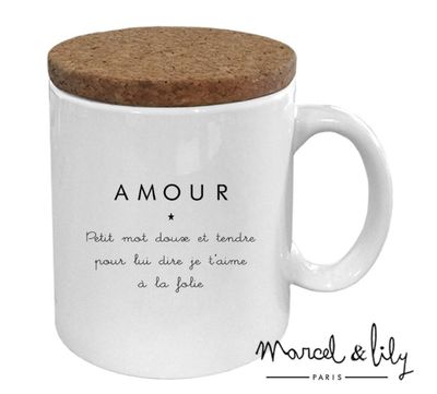 Mug avec son couvercle en liège "AMOUR"