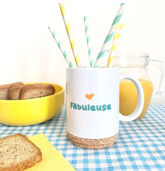 Mug Pop avec son couvercle en liège "Fabuleuse"