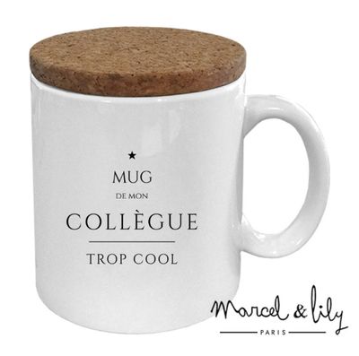 Mug avec son couvercle en liège "Mug de mon collègue trop cool"