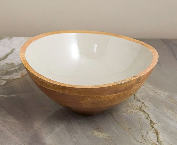 Grand bol Madras, Taupe, bois de manguier