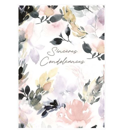 Carte sincères condoléances fleurs roses à l'aquarelle