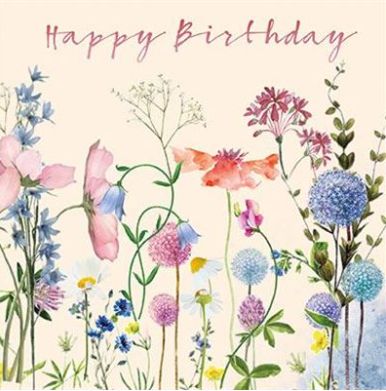 Carte d'anniversaire champs de fleurs