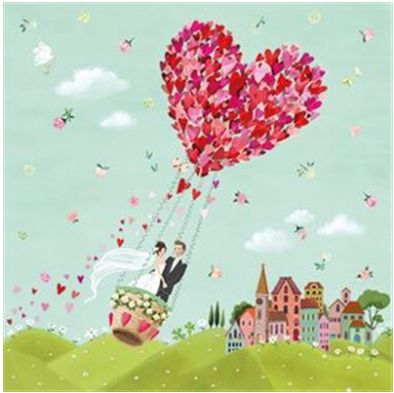 Carte mariage mariés s'envolant