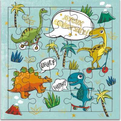 Carte puzzle anniversaire dinos