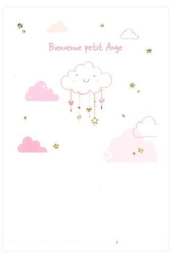 Carte de naissance Bienvenue Petit Ange, rose
