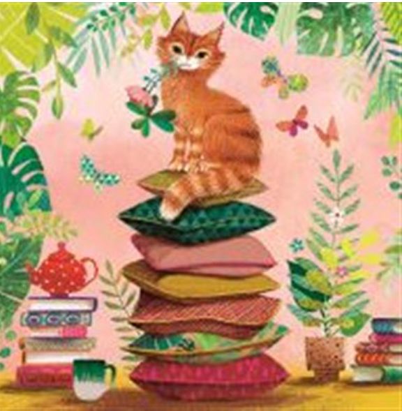 Carte d'anniversaire chat sur coussin