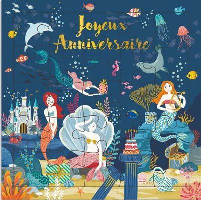 Carte puzzle joyeux anniversaire sirène