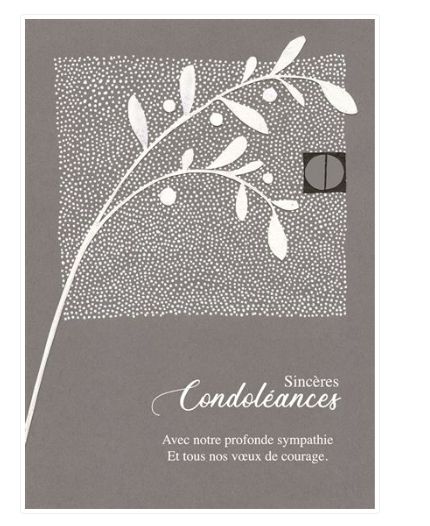 Carte de deuil avec feuillage blanc