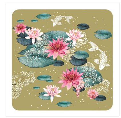 Carte d'anniversaire carpe koi et lotus