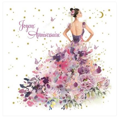 Carte d'anniversaire femme robe de fleurs