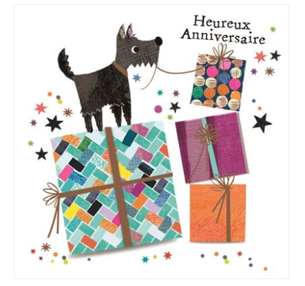Carte d'anniversaire cadeaux et chien