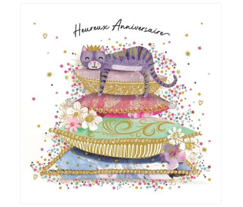 Carte d'anniversaire chat qui se prélasse