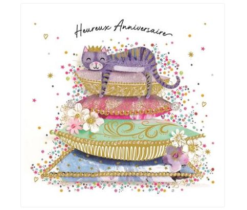 Carte d'anniversaire chat qui se prélasse