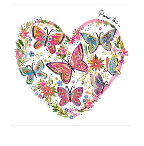 Carte d'anniversaire coeur et papillons