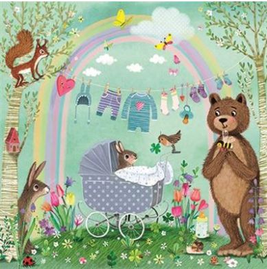 Carte de naissance landau sous le fil à linge