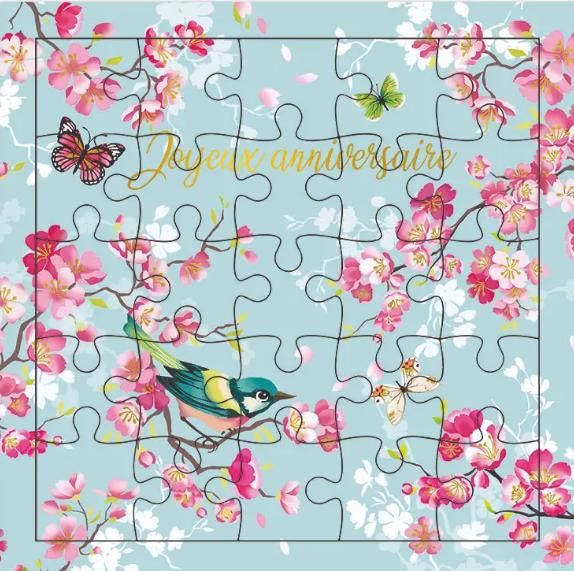 Carte puzzle anniversaire cerisires en fleurs