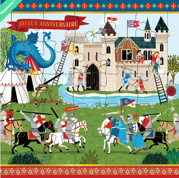 Carte puzzle anniversaire chevalier médiéval