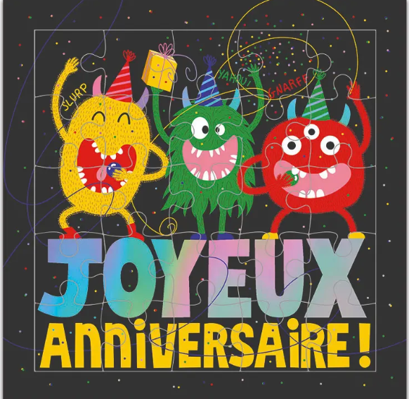 Carte puzzle joyeux anniversaire monstres