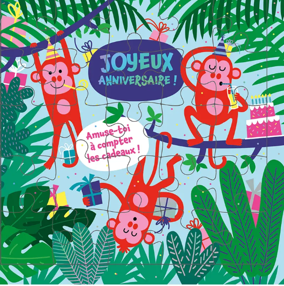 Carte puzzle anniversaire dans la jungle