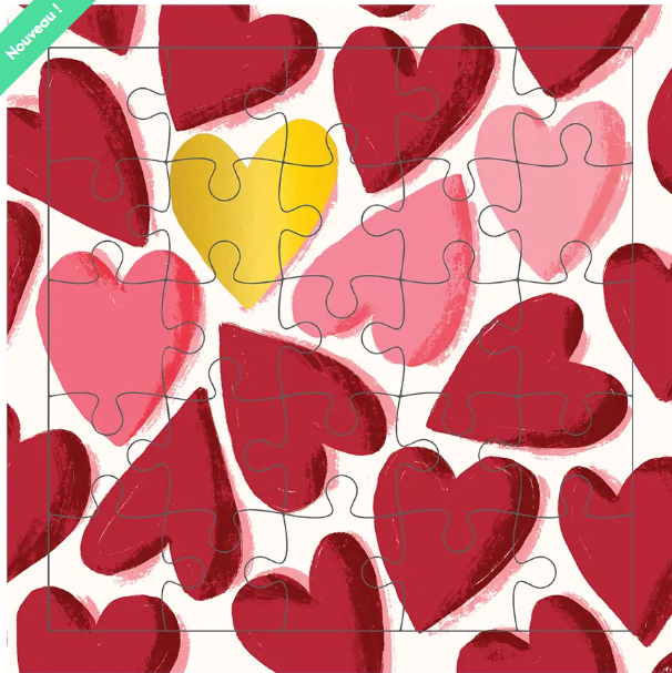 Carte puzzle anniversaire coeurs