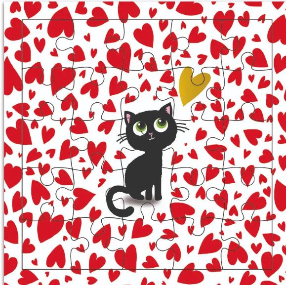 Carte puzzle joyeux anniversaire de tout coeur chat