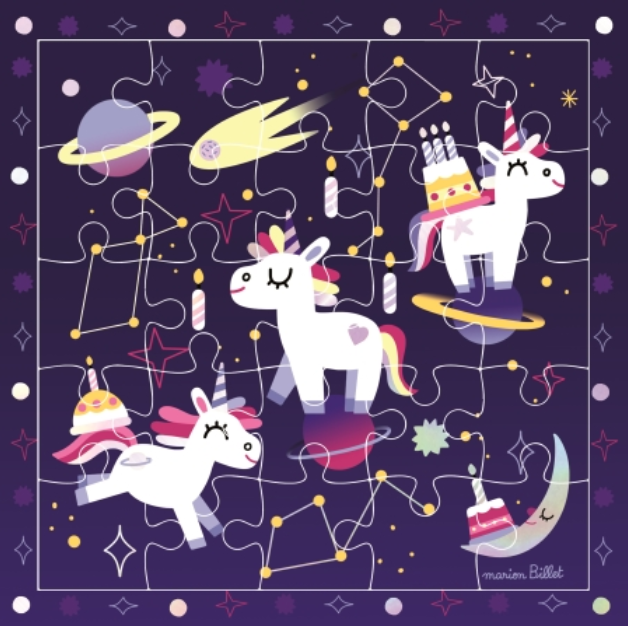 Carte puzzle joyeux anniversaire licornes