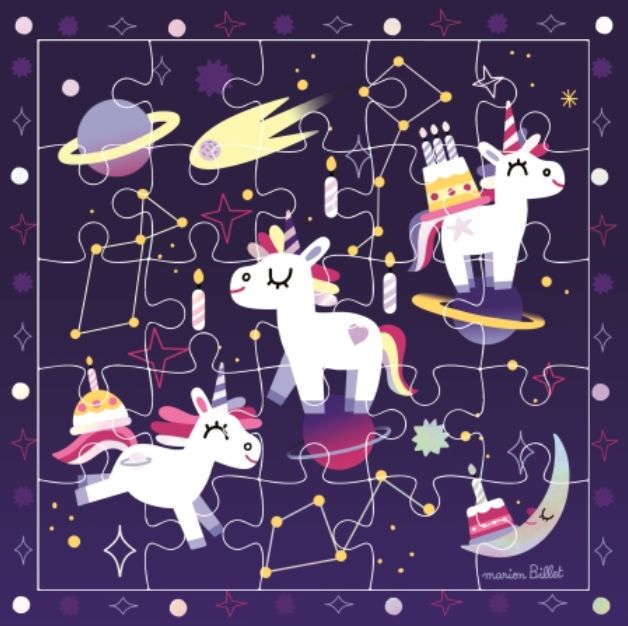 Carte puzzle joyeux anniversaire licornes
