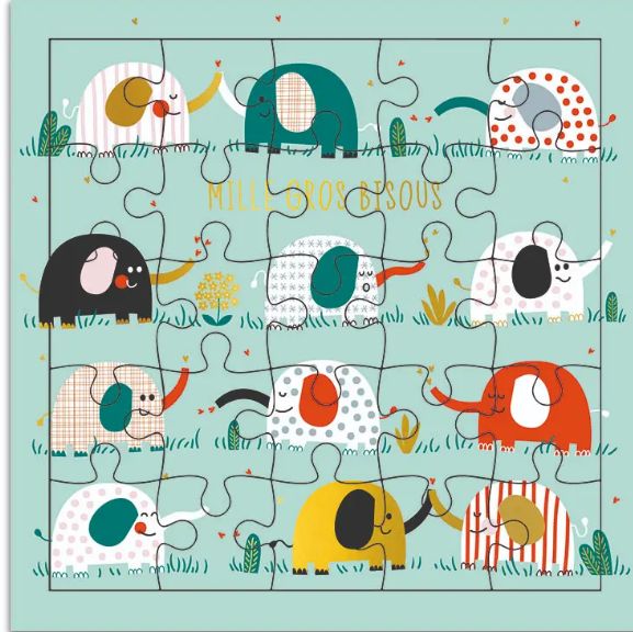 Carte puzzle joyeux anniversaire mille bisous éléphants