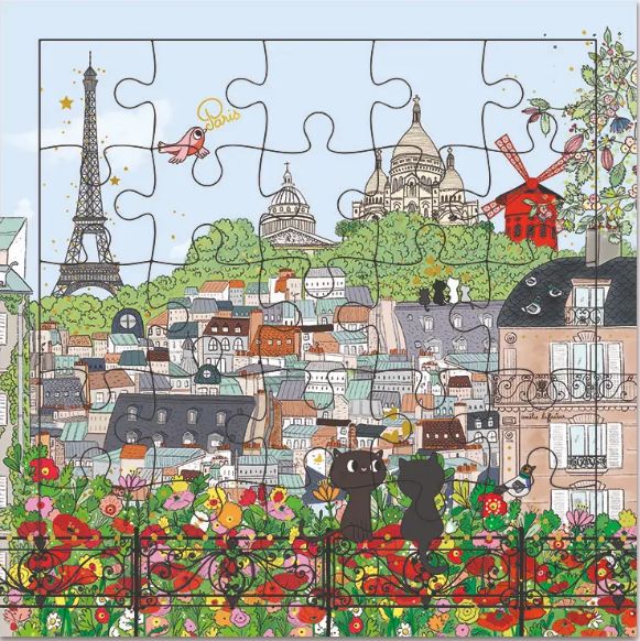 Carte puzzle joyeux anniversaire Paris au balcon