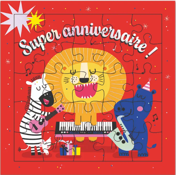 Carte puzzle joyeux anniversaire animaux jungle
