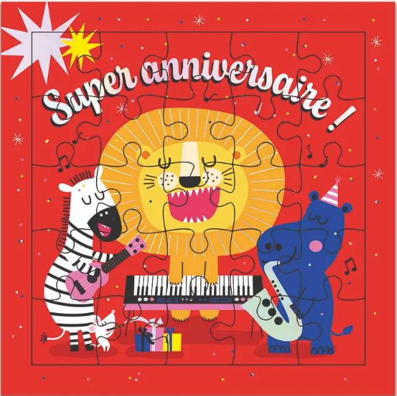 Carte puzzle joyeux anniversaire animaux jungle