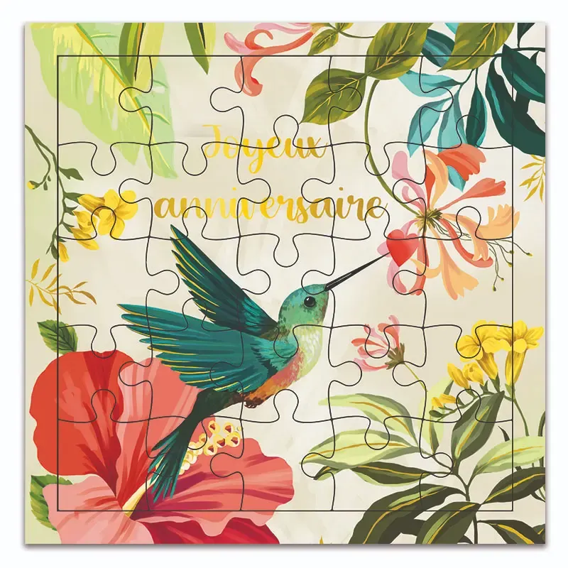 Carte puzzle joyeux anniversaire colibri