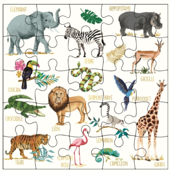 Carte puzzle joyeux anniversaire imagier de la savane