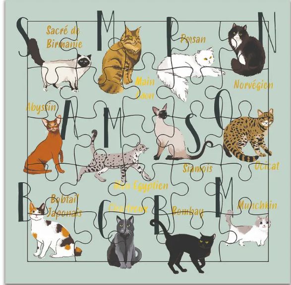 Carte puzzle joyeux anniversaire lettres chats
