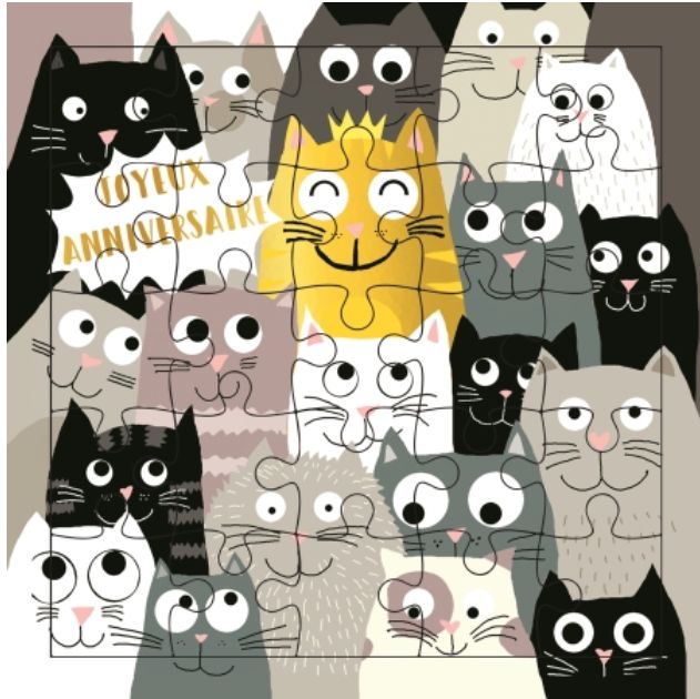 Carte puzzle joyeux anniversaire mille chats