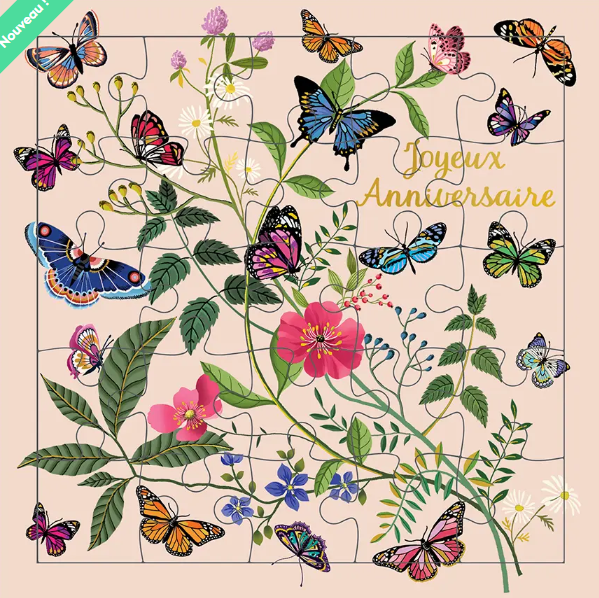 Carte puzzle joyeux anniversaire papillons
