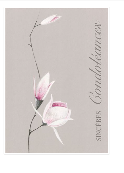 Carte de deuil fleurs roses
