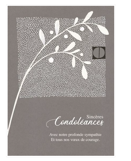 Carte de deuil avec feuillage blanc