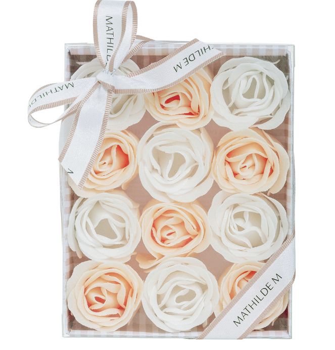 Coffret de 12 roses en feuilles de savon blanches et nude - Parfum Rose