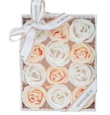 Coffret de 12 roses en feuilles de savon blanches et nude - Parfum Rose