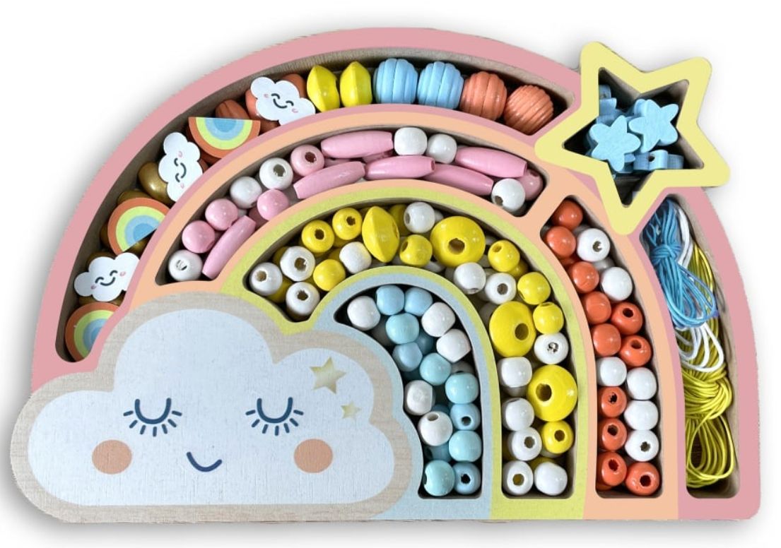 Coffret arc-en-ciel perles bois